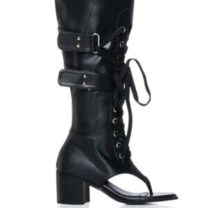 AZALEA WANG RHYSAND BLACK OPEN TOE SANDAL BOOT - 8